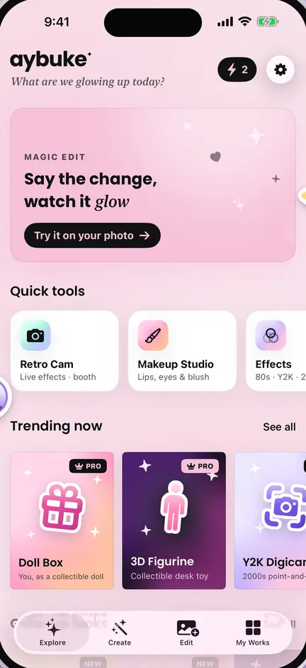 Aybuke's Explore tab: Magic Edit, quick tools and trending looks